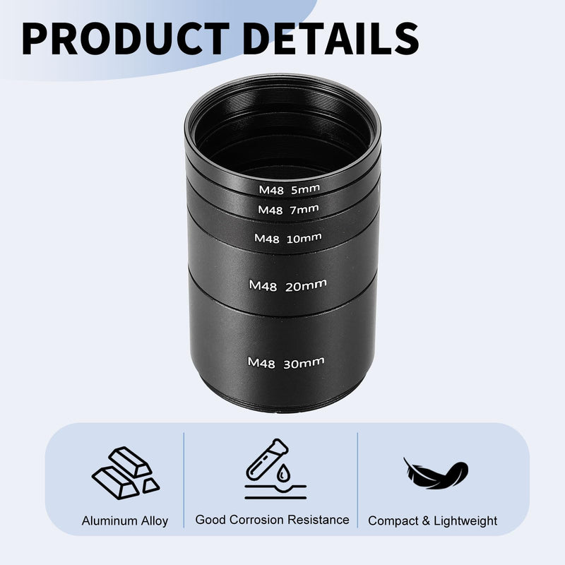 [AUSTRALIA] - PATIKIL 5/7/10/20/30mm Telescope Extension Tube, 5Pcs M48 x 0.75mm on Both Sides Aluminum Alloy Lens Adapter Ring Extension Tube for Camera Eyepiece Telescope Accessory, Black 