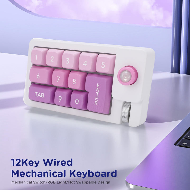 Tangxi USB C Wired Mechanical Number Pad, 12 Keys Hot Swappable Numpad with RGB LED Backlit, Metal Roller & Rocker Design, Game Macro Programmable Buttons (Green) Green