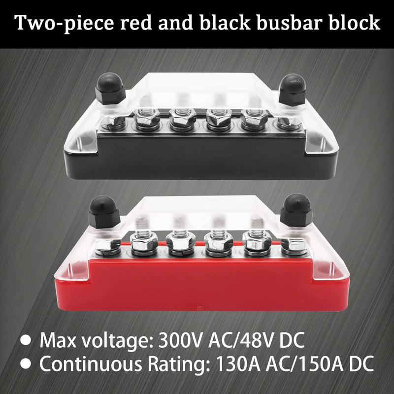 (Red+Black) Power Distribution Terminal Block with Cover with 6 x 1/4” (M6) Post,Battery 12V Bus Bar with Ring Terminals for Car Boat Marine O-078-mini 150A 6 x 1/4" (M6)-mini