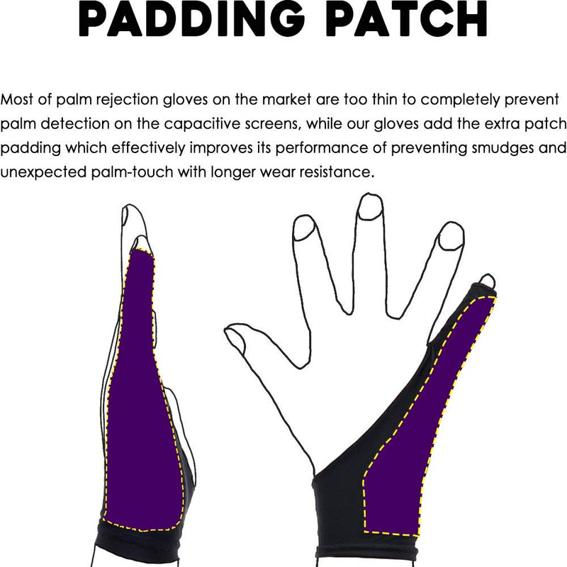 AKX Artist Glove XSmall - 2 Pack Palm Rejection Drawing Glove for Graphic Tablet, iPad - Smudge Guard, 1 Finger, Elastic Lycra, Fingerless Glove, Good for Left and Right Hand, Black | AK-010 XS 1 Finger, Black