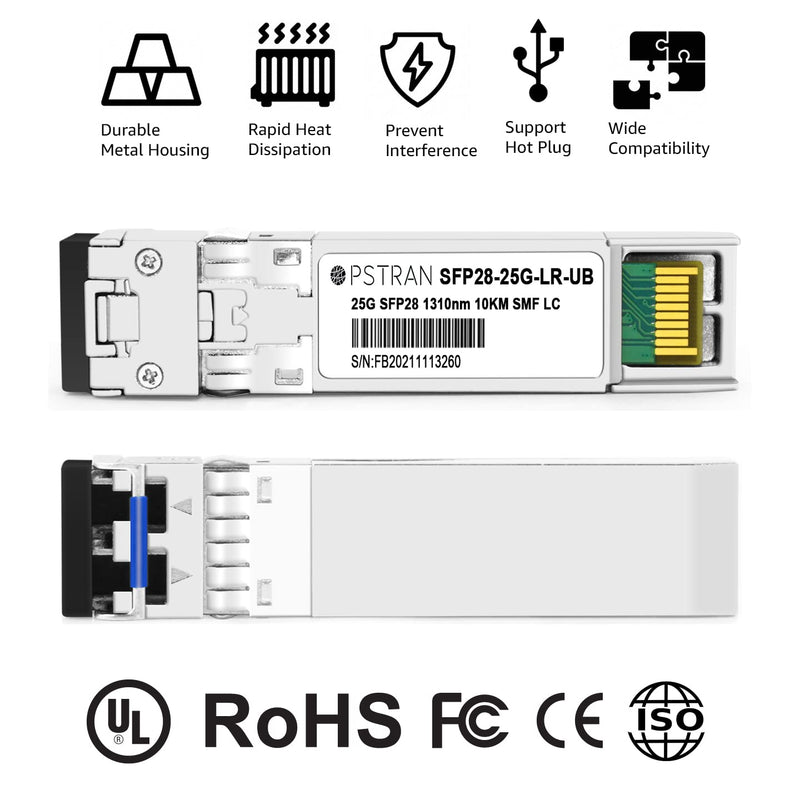 25GBASE-LR SFP28 Optical Transceiver Module Compatible with Ubiquiti UACC-OM-SFP28-LR 25G SFP28 1310nm 10km DDM Duplex LC SMF