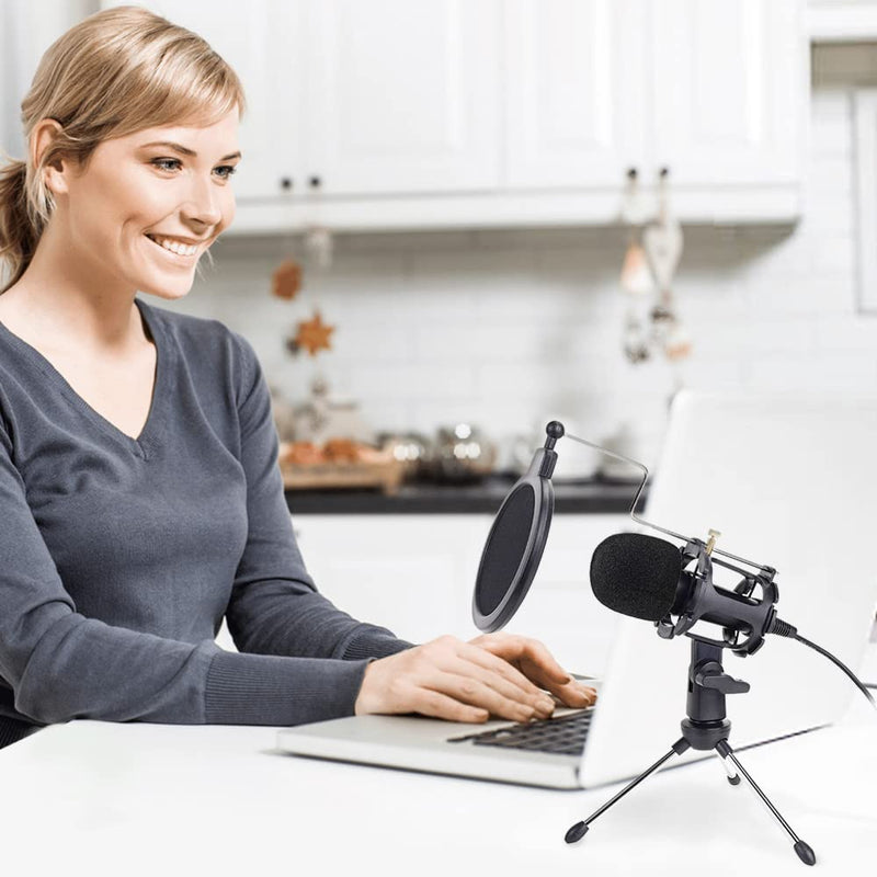 Japard Gaming USB Microphone for PC High Sensitivity, Mini Condenser 3.5 mm Plug for iPhone iPad Android, Broadcast Music Recording Set for Computer Meeting Podcast