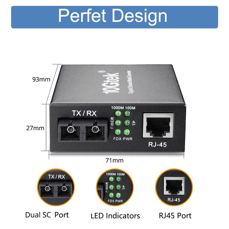 [AUSTRALIA] - 2PCS Gigabit SC to RJ45 Fiber Media Converter, Single Mode to Ethernet Converter 10/100/1000Mbps RJ45 Port to 1000Mbps Single Mode Dual SC Port, SMF, 1310nm, up to 20km, Auto-Negotiation X2 SMF,SC,20km 