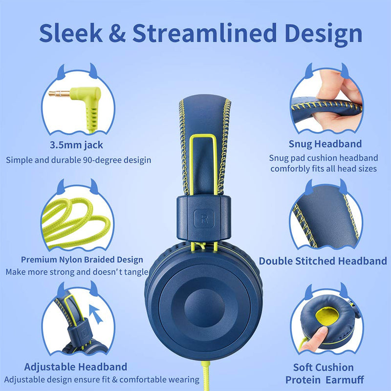 [AUSTRALIA] - M1 Kids Headphones Wired Headphone for Kids,Foldable Adjustable Stereo Tangle-Free,3.5MM Jack Wire Cord On-Ear Headphone for Children (Blue) Blue 