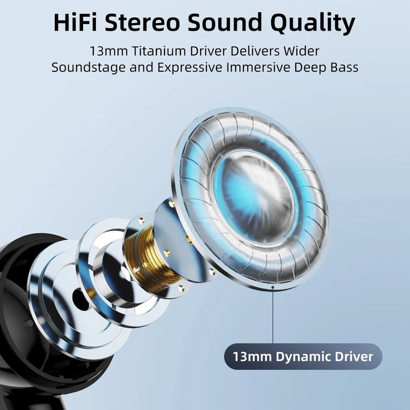 AD J8 Pro ANC+ENC Bluetooth Earbuds 5.3 TWS HiFi Stereo 13mm Wireless Active Noise Cancelling Headphones in Ear LED Display Long Playtime IP7 Waterproof Headset 4 Mics Earphone Touch Control (White) White