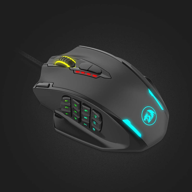 Redragon M908 Impact RGB LED MMO Mouse with Side Buttons Optical Wired Gaming Mouse with 12,400DPI, High Precision, 20 Programmable Mouse Buttons Black Wired