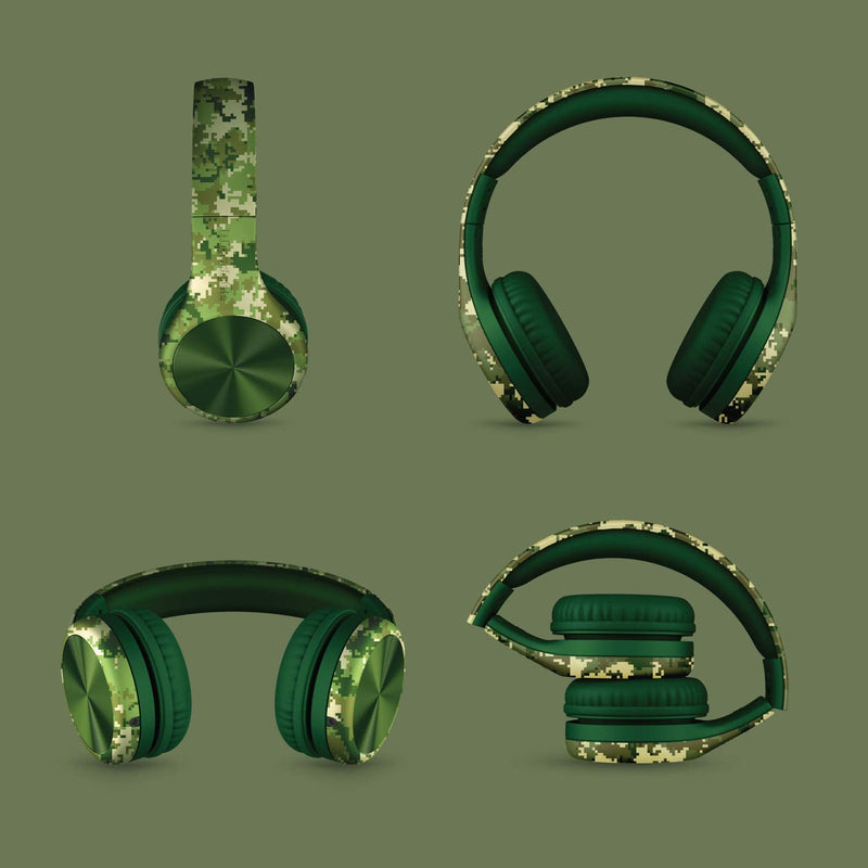 LilGadgets Connect+ Pro Wired Kids Headphones for School with Microphone, Volume Limiting Over-Ear Headset with Cord, SharePort Technology & SoftTouch Padding, Green Digital Camo Printed