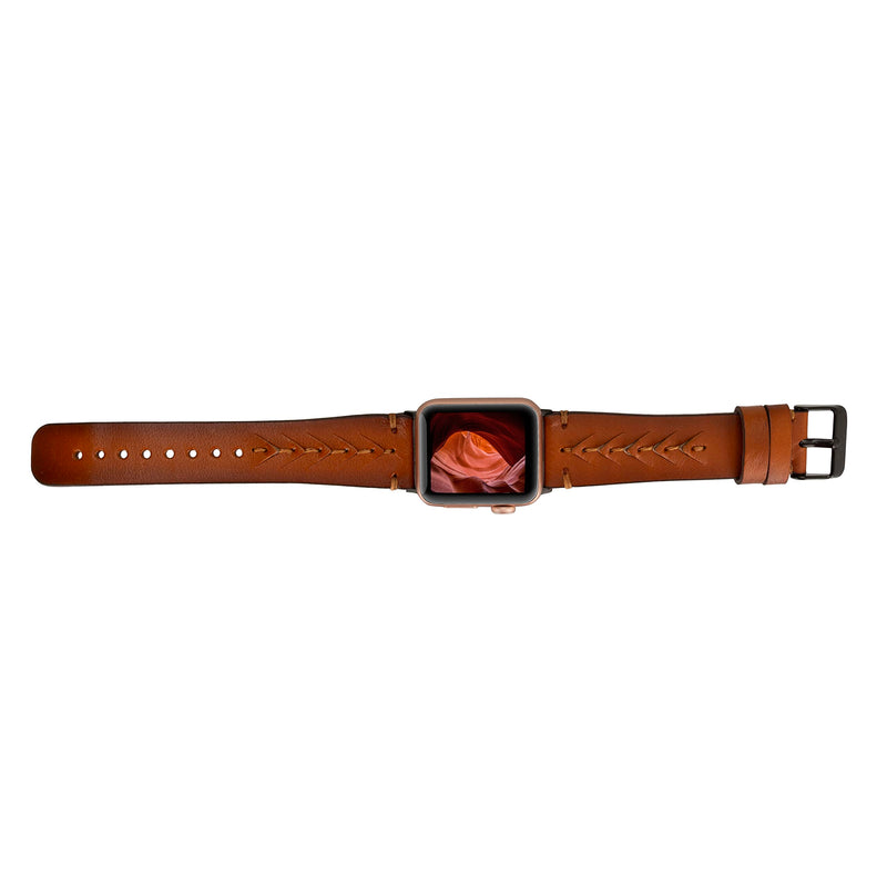 Handmade Leather Watch Band for Apple Watch Series 1-9, Ultra 2, Sport Compatible with 38 40 41mm Apple Watch Bands for Women & Men 7-9 Inches Size, Brown w/Gold Connector&Clasp Brown w/Black Connector&Clasp 42/44/45/49mm
