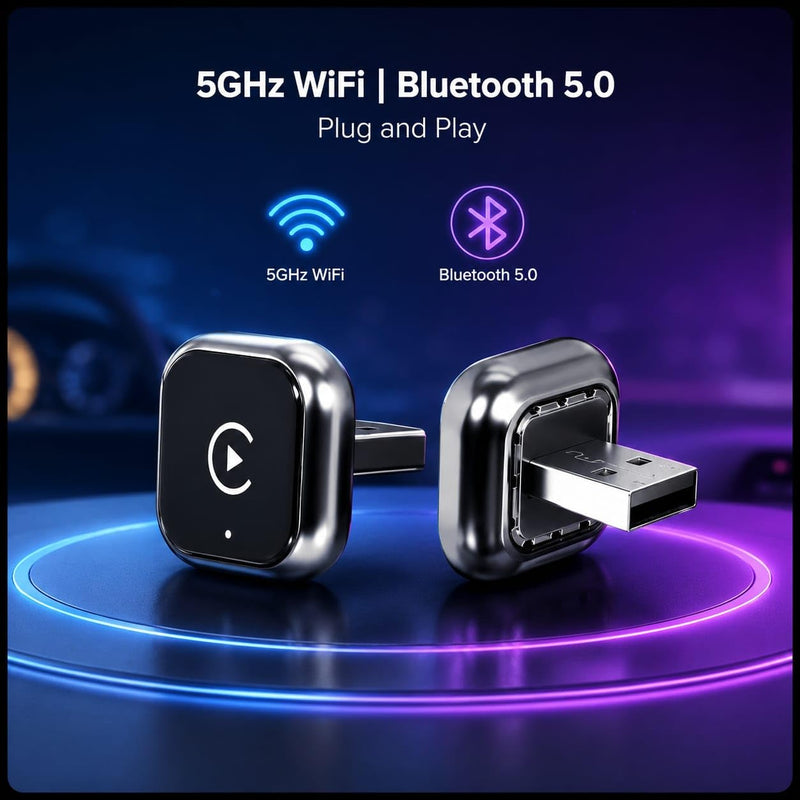 2-in-1 Mini Wireless CarPlay & Android Auto Adapter | Plug & Play, Converts Wired to Wireless, Fast Auto-Connect, Compact Design, USB/USB-C Port