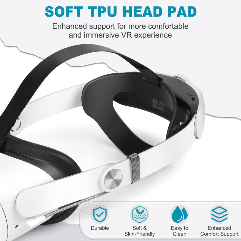 Hurra Head Strap with Battery for Oculus Quest 2, 10000mAh Fast Charging | Extend 8H Playtime, Counter Balance Adjustable Elite Strap Replacement Accessories Enhanced Comfort Support in VR