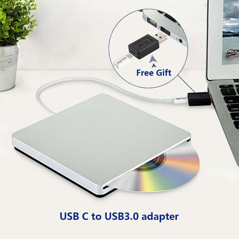[AUSTRALIA] - Portable USB‑C External CD/DVD Drive ‑ USB‑A Converter Included | Plug & Play for MacBook Pro/Air, Windows & Linux | CD/DVD Reader, Writer, Player & Burner 