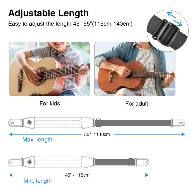 LEKATO Bass Guitar Straps for Electric Guitar & Bass 3" Wide Bass Strap Padded Guitar Straps Adjustable Length from 45" to 55" Bass Guitar Strap with Pick Holder 2 Safety Strap Locks & 6 Picks Regular(45"-55") Black