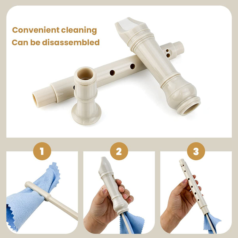 [AUSTRALIA] - Soprano Recorder C Key 8 Holes 3-Piece German style Baroque Fingering Recorder Instrument with Cleaning Rod and Storage Bag, for Beginners Kids students((2 Set Beige) 2 Set Beige 