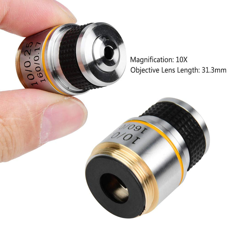 Generic 10X Achromatic Objective Lens 160 0.17 Biological Microscope Lens with Aluminum Alloy Shell for Enhanced Contrast Clear Image