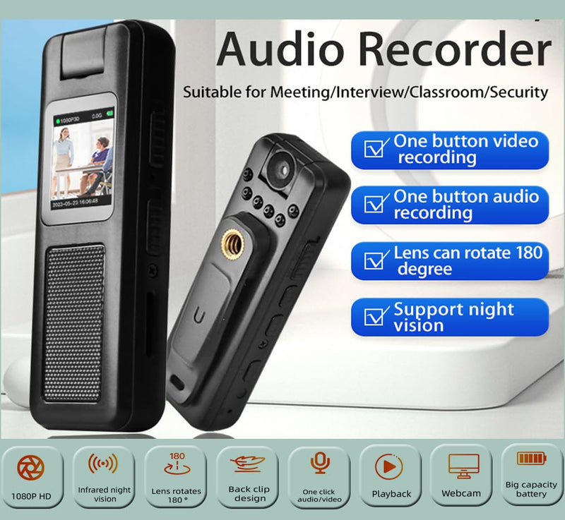 [AUSTRALIA] - Body Camera with Audio and Video Recording，180° Rotating Lens Body Camera Audio and Video Recorder 32GB Mini Body Worn Camcorder， for Personal Civilians, Police Law Enforcement 