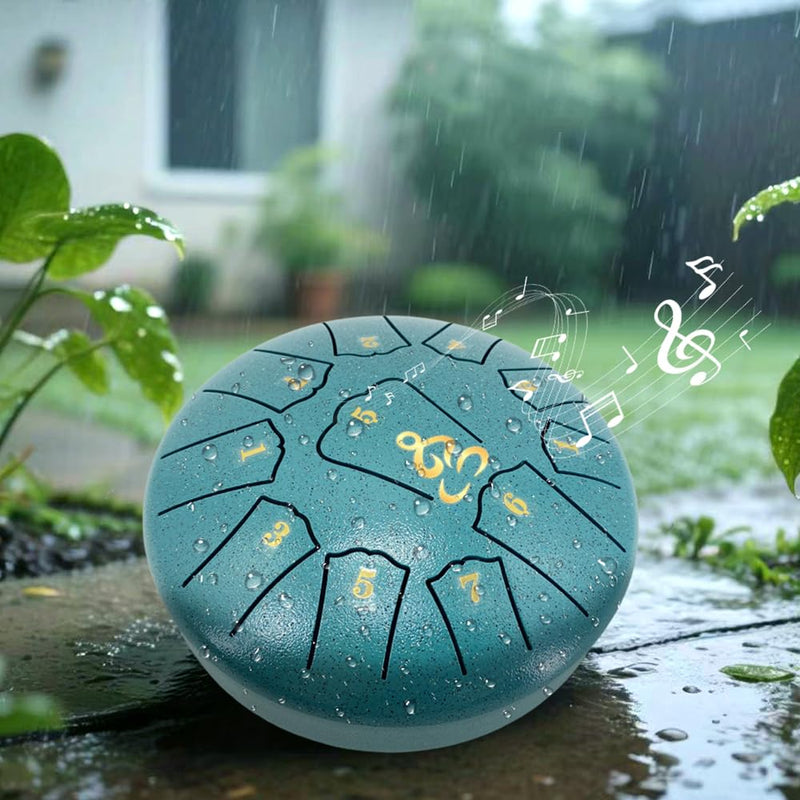 Steel Tongue Drum for Kids, 6 Inches 11 Notes Rain Drum for Garden with Music Book, Drum Mallets Meditation Rain Chime,Musical Instrument for Adults 6 Inch 11 Notes-D Major Malachite Green