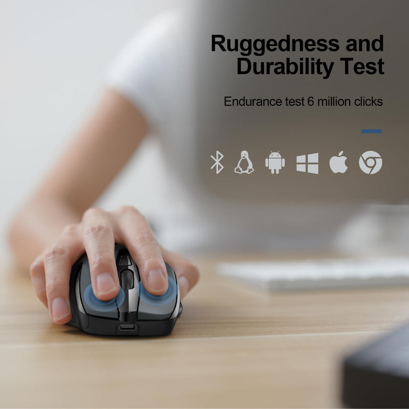 TECKNET Wireless Mouse (BT5.0/3.0 & 2.4G) Rechargeable 4800 DPI Silent Mouse 6 Buttons Bluetooth Mouse, USB A Mouse Wide Compatibility - Grey