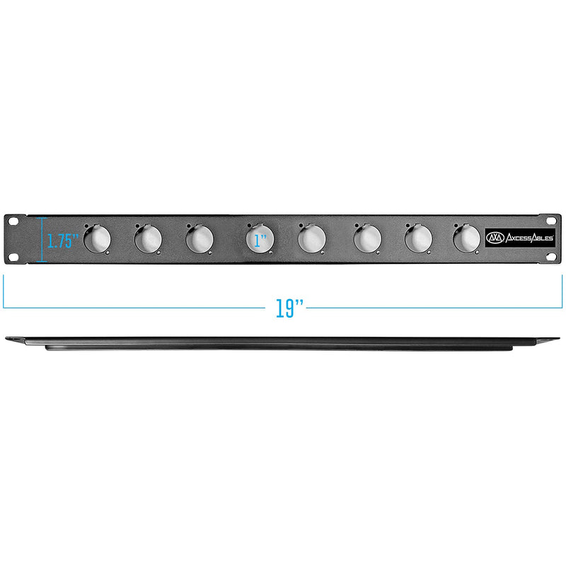 AxcessAbles RKINPUT1U 1U D-Series 8 Connectors Punch-Out Component Panel for 19 inch AV, Sound, Computer Equipment Racks. Patch Panel Compatible with XLR, Speakon, Neutrik Outputs.
