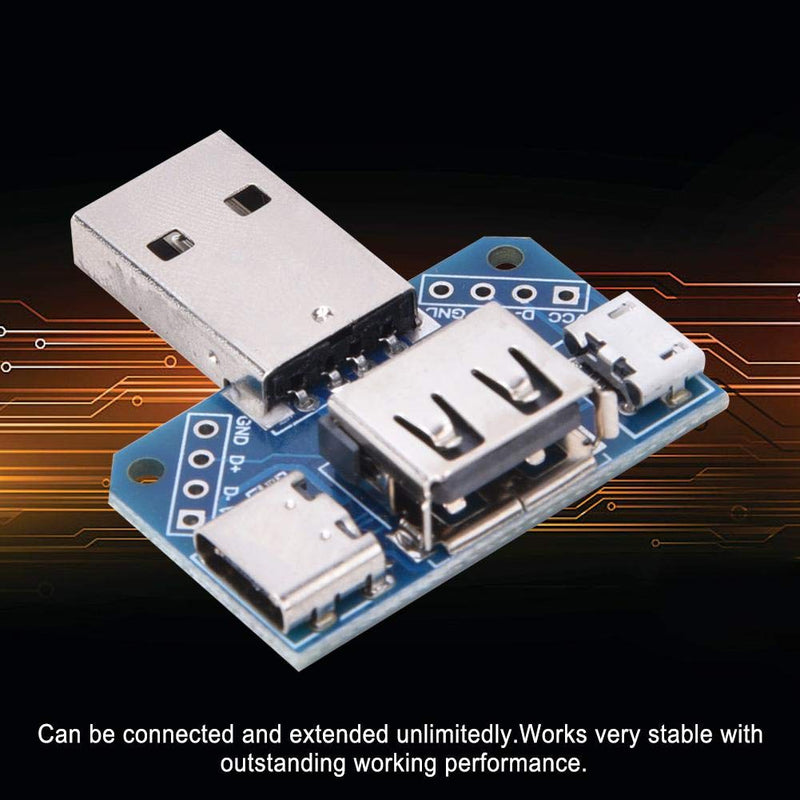 5pcs USB Adapters, Male to Female USB Connector DIP Adapter Branch Board 2.54mm 4P Micro Type-C Connector Converter