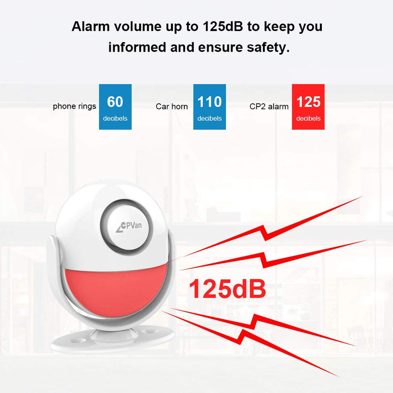 CPVAN Motion Sensor Alarm, Wireless Infrared Home Security System, PIR Motion Detector Alert (125dB, 328ft, Battery Operated) with Remote Control(Key Fob). Model: CP2 CP2 Motion Detector