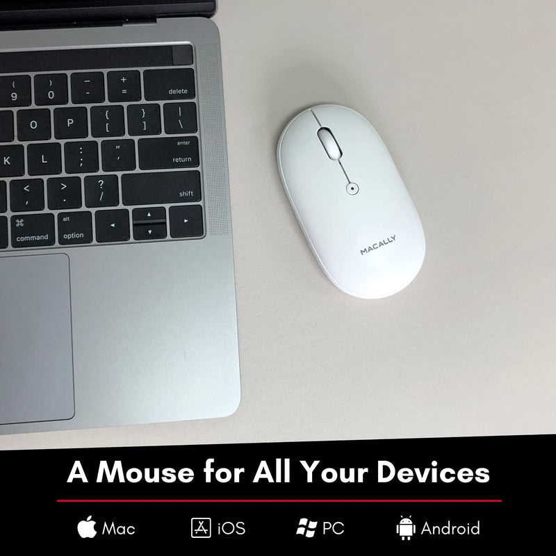 Macally Wireless Bluetooth Mouse for Laptop and Desktop PC - Simple Rechargeable Wireless Bluetooth Mouse for MacBook Pro Air, Mac iPad, Android - Compatible Apple Mouse Wireless Silent Quiet