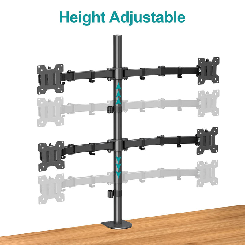 MOUNT PRO 4 Monitor Mount for Max 32" Computer Screens, Up to 17.6lbs Each | Quad Monitor Stand for Desk, Fully Adjustable Stacked 4 Desk Arm with Tilt, Swivel, Rotation, VESA 75x75/100x100mm Black(Max 32")