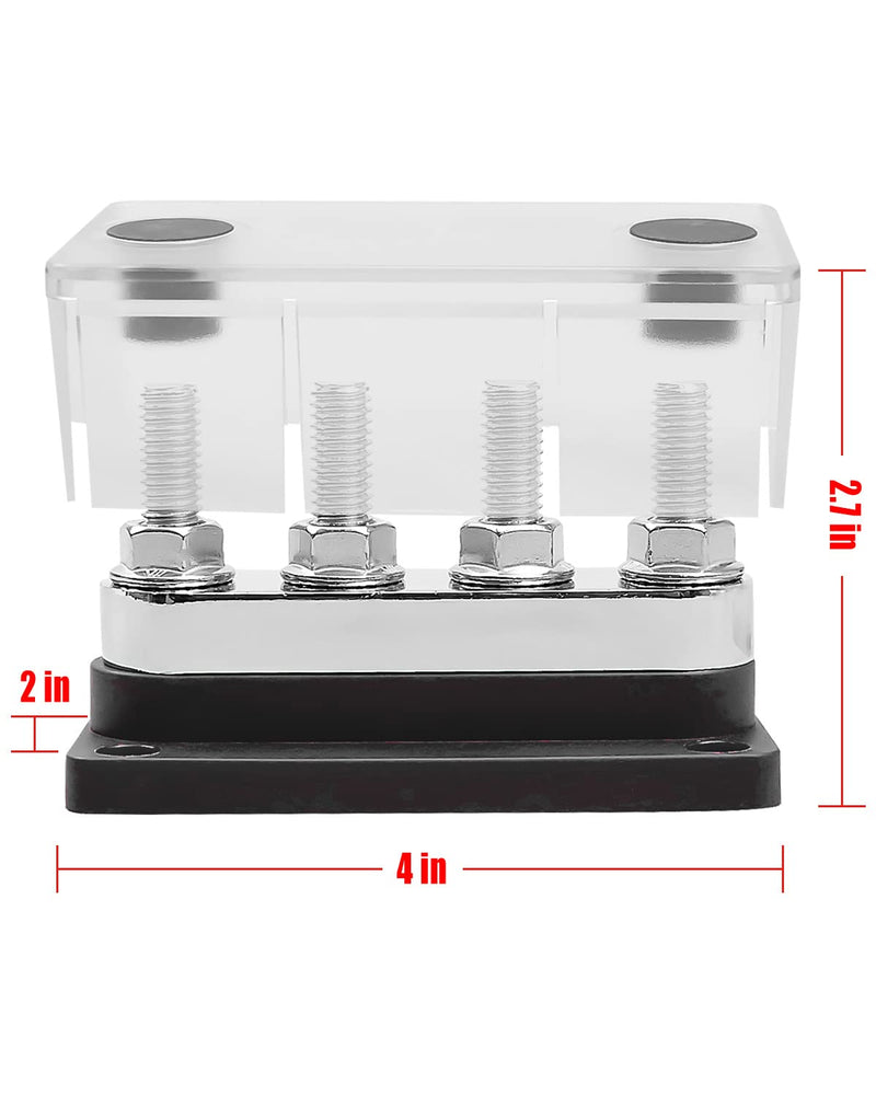 Marine Battery Bus Bar 12-48V 600A, M10 Studs Copper Terminal Block Black | Heavy Duty Power Distribution Block with Waterproof Cover, High Current Busbar for RV, Boat, Truck, Yacht and Trailer