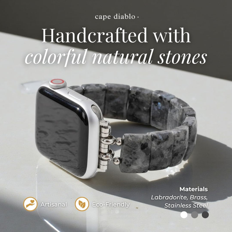 Cape Diablo Handmade Gemstone Watch Band for Women Compatible with Apple Watch 38mm 40mm 41mm 42mm 44mm 45mm, Boho Stretchable Strap Fits for iWatch Series 11/10/9/8/7/6/5/4/3/2/1 SE 3/2/1 Small - Fits 5.75-6.25 inch wrists Midnight Balance