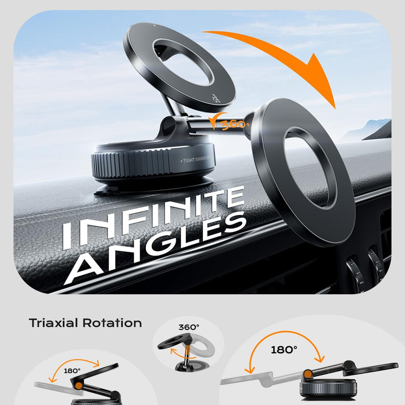 Upgraded Nano Gel Magnetic Phone Holder, 360° Rotation Vacuum Suction Cell Phone Mount for Magsafe,Strong Suction Adjustable Phone Car Mount Foldable Stand for iPhone 12-17 Series(Not Charge Phone) Ultra Strong Nano Gel