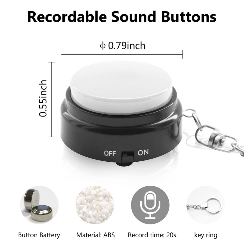 Recordable Talking Button with Keychain, 20s Voice Recording Time Sound Button Answer Buzzers Funny Buttons Record Your Own Words Also Used for Dog Pack of 4 - White and Black (Battery Included) Black and White4