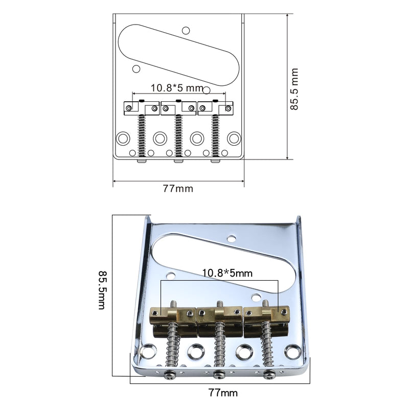 [AUSTRALIA] - Vintage Fixed Guitar Bridge with Brass Compensated 3-Saddle Steel Baseplate 10.8mm Guitar Bridge Compatible with Vintage Telecaster Tele Style Electric Guitar Replacement Parts Chrome 
