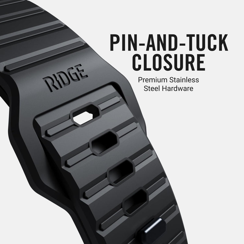RIDGE Watch Strap - Compatible with Apple Watch 41/42 & Ultra/46 mm (Series 1-10 and SE), Premium FKM Rubber, Stainless Steel Hardware, Adjustable & Fits Most Wrists Matte Black Large