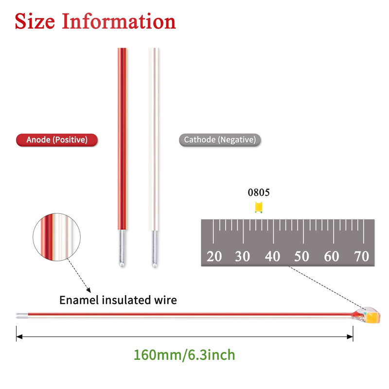 DiCUNO 20pcs. Pre-wired Micro LED Diodes 16 cm, 0805 SMD Soldered Mini LED Light Emitting Diode with Protective Case Made of Adhesives for Modeling, Lighting Project, Handmade, UV 20