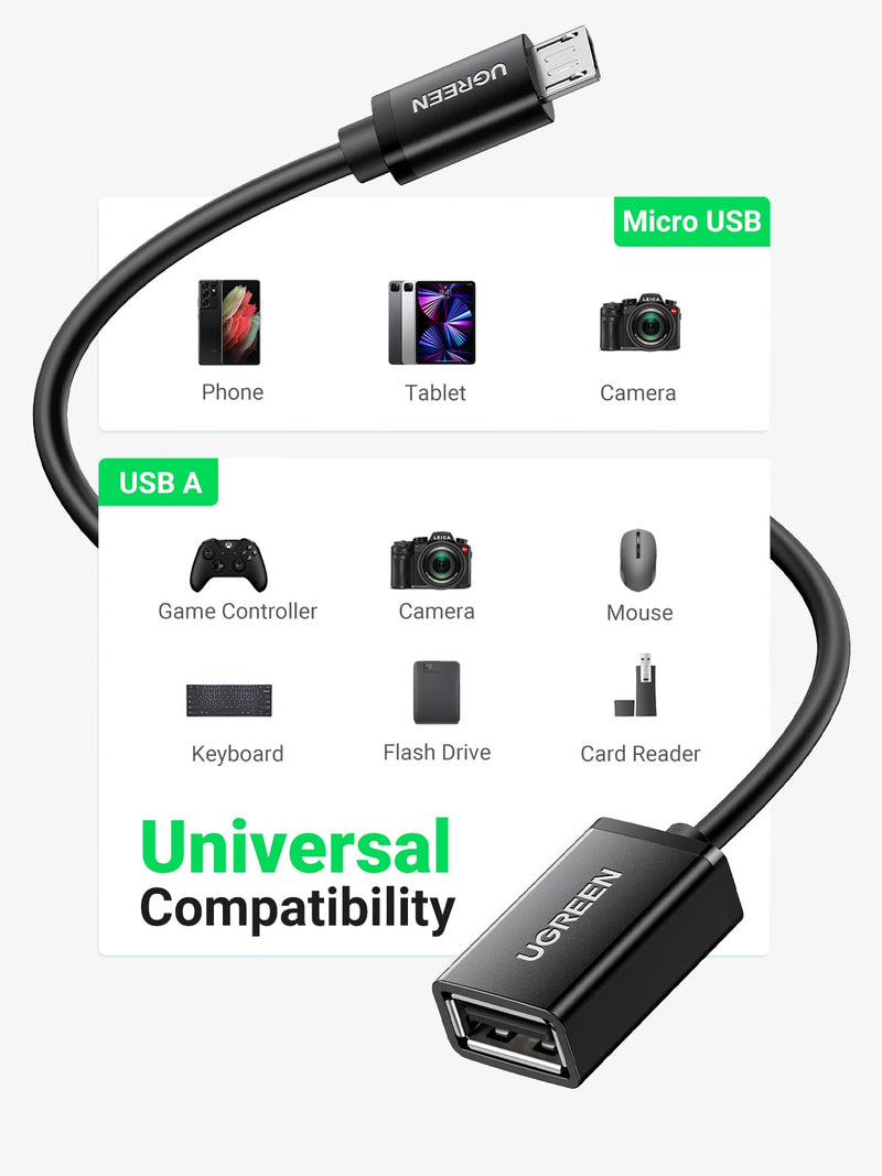 UGREEN Micro USB 2.0 OTG Cable On The Go Adapter Male Micro USB to Female USB Compatible with Samsung S7 S6 Edge S4 S3 LG G4 Controller Android Windows Smartphone Tablets 4 Inch Black