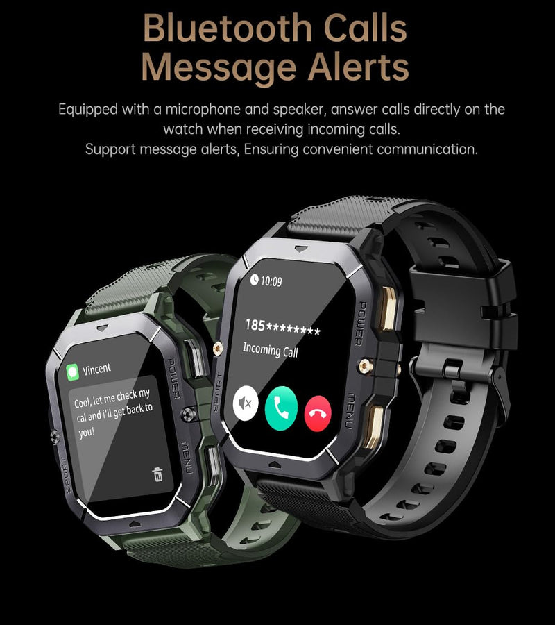 Gravity C28 Rugged Smartwatch – AI Watch Face, 100+ Sports Modes, Bluetooth Call, Waterproof, Heart Rate & Sleep Monitoring, Fitness Tracker for Men & Women (Black)