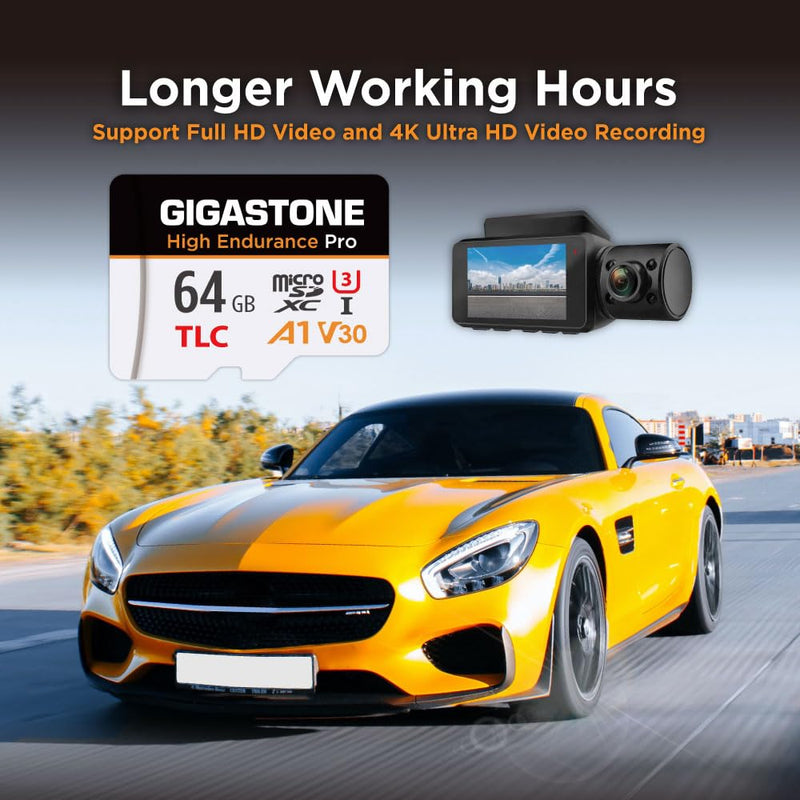 【5 Yrs Free Data Recovery】【Dash Cam】 GIGASTONE 64GB Micro SD Card, TLC High Endurance Pro, Speed Up to 95MB/s, Compatible with REDTIGER Rove VIOFO VANTRUE PRUVEEO ARIFAYZ, MicroSDXC UHS-I A1 V30 U3 64GB High Endurance Pro 1-Pack