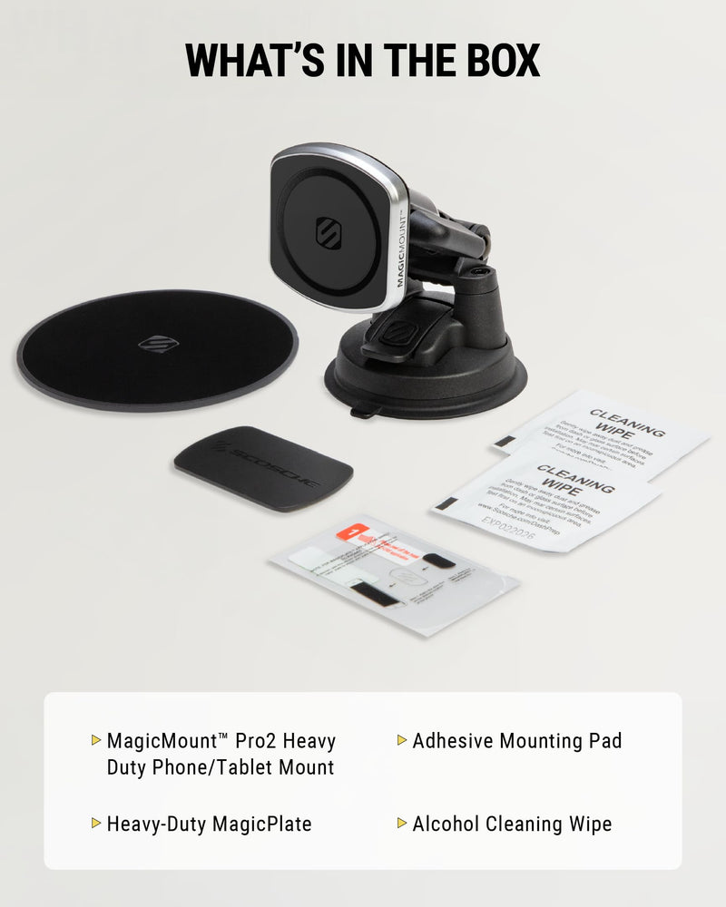 Scosche MP2WDHD MagicMount™ Pro2 Heavy Duty, Extra-Strong Suction Cup Cell Phone Mount, Windshield/Dashboard Magnetic Phone Holder with Anti-Shake Stabilizer for iPhone, Android, Tablet, Car, Truck MagSafe - Window / Dash Suction Pro