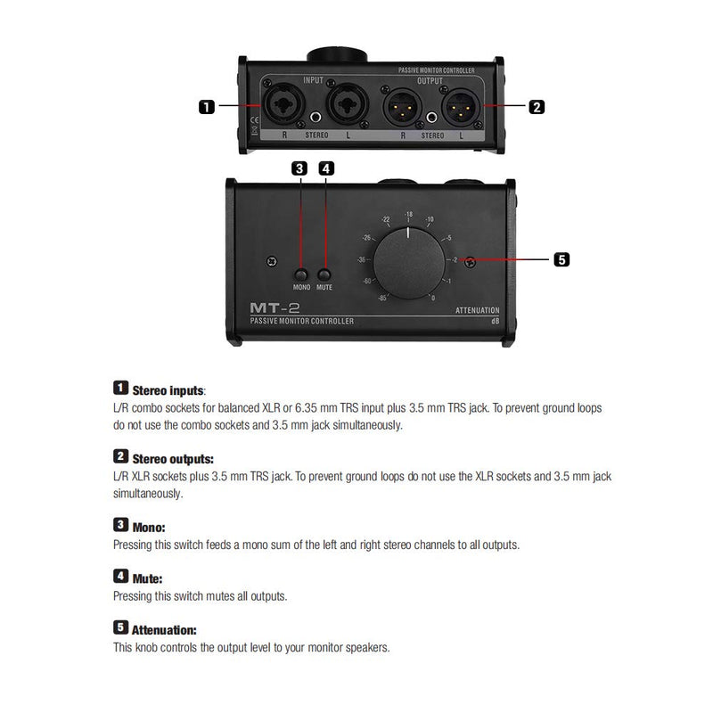 Passive Monitor Controller, 4-Channel, XLR & 3.5mm Inputs/Outputs, Minimalist Style