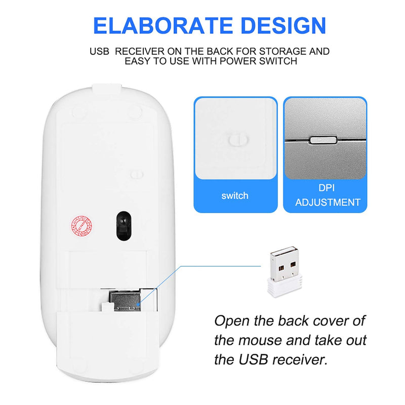 Ultra-Thin 2.4G Office Wireless Mouse Mute Charging Mouse Notebook Home Mouse with USB Receiver Compatible for Notebook, PC, Laptop, Computer, MacBook (Silver) Silver