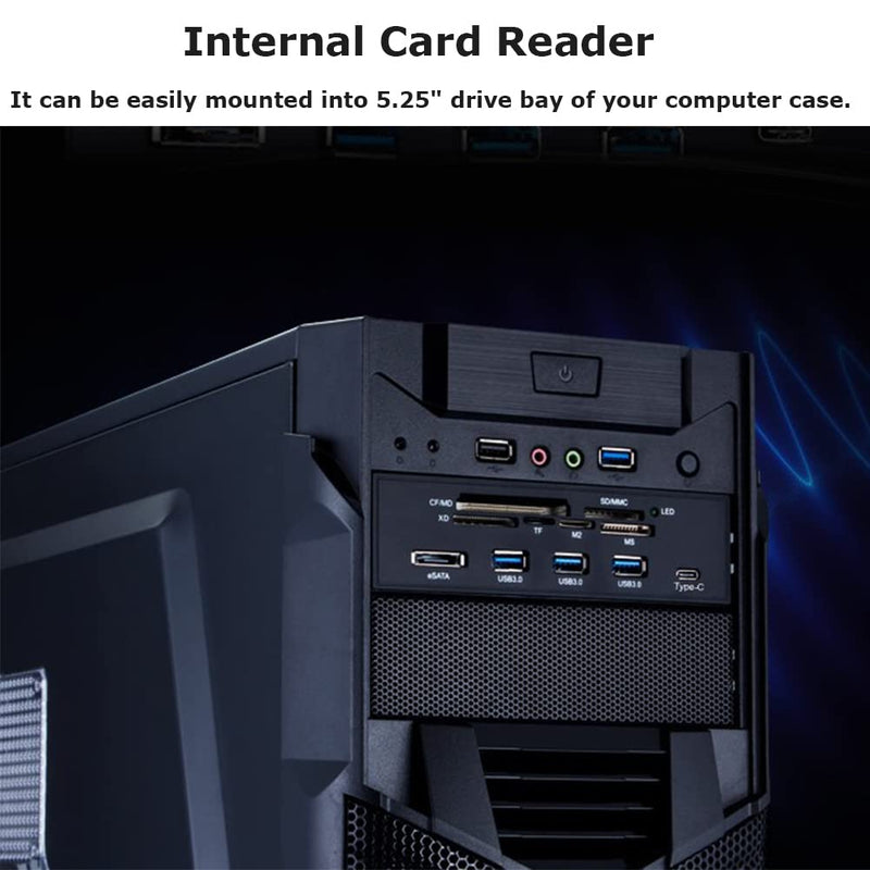 Diyeeni Internal Card Reader 5.25inches High Speed Front USB 3.0 Interface Multifunction Internal Card Reader Dashboard PC Front Panel,Equipped with eSATA and USB 3.1 Port 1# Black