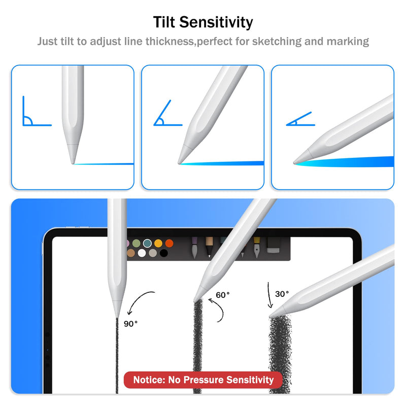 Cisteen Stylus Pen for iPad with Led Indicators, Tilt Sensor Palm Rejection Active Pencil for (2018-2022) Apple iPad 10/9/8/7/6th Gen, iPad Pro 12.9&11", iPad Air 5th/4th/3rd Gen, iPad Mini 6/5 White