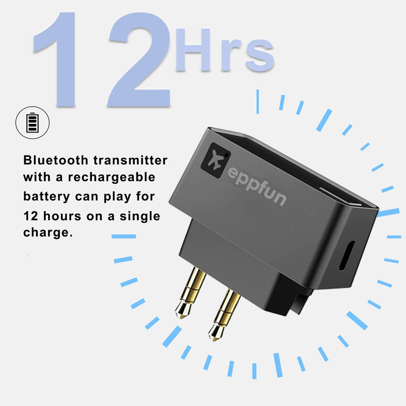 [AUSTRALIA] - eppfun Professional Bluetooth 5.2 Transmitter for Airplane, Dual Connection Wireless Audio Adapter with aptX Low Latency/Aptx HD for Earbuds/Headphones 