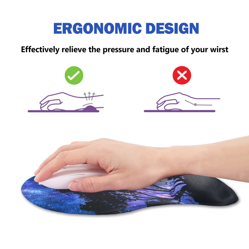 AIMSA Ergonomic Mouse Pad with Wrist Support Gel, Wrist Rest Pad Non-Slip PU Base Comfortable Laptop, Computer Mousepad for Office, Home, Easy Typing & Pain Relief, Tree Galaxy
