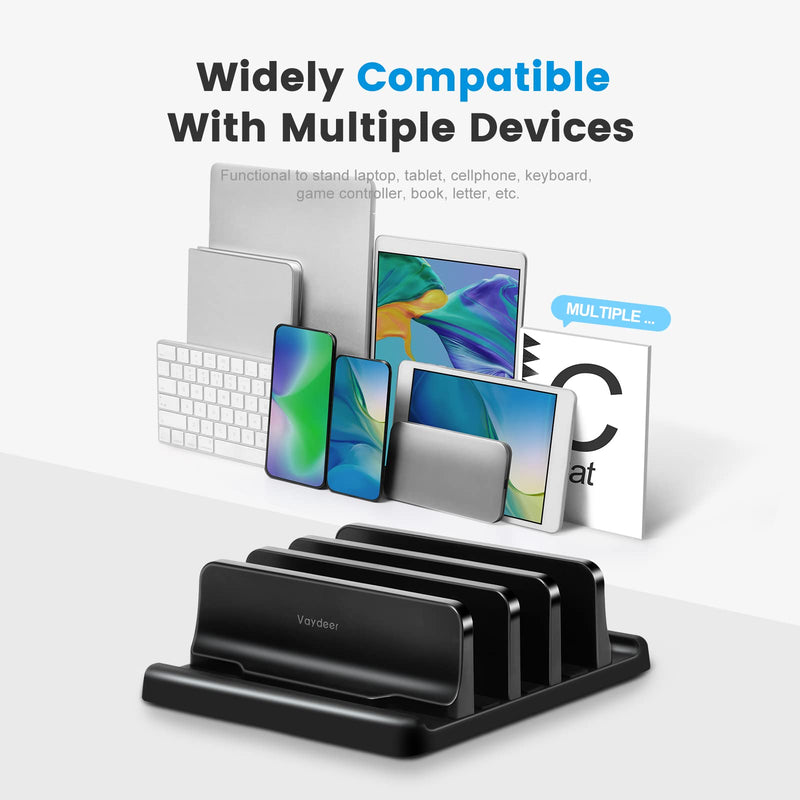 Vaydeer 3-Slot Vertical Laptop Stand Made of Premium ABS Plastics 5 in 1 Design Space-Saving Adjustable Desk Organizer for All MacBook/Chromebook/Surface Three Slot Black