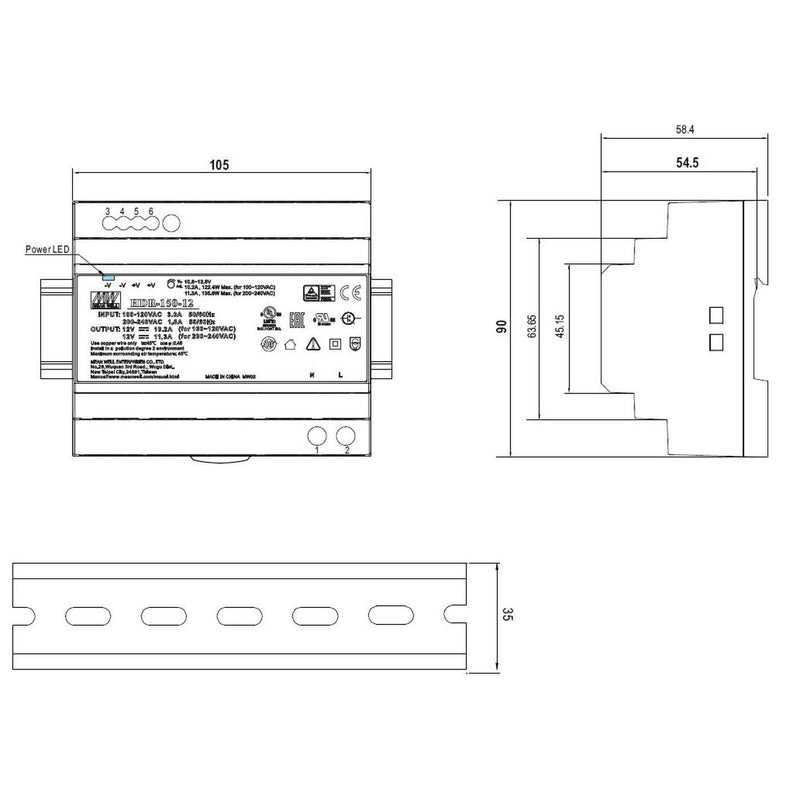 Meanwell HDR-150-24 150W 24V 6.25A DIN Rail Power Supply DIN Rail