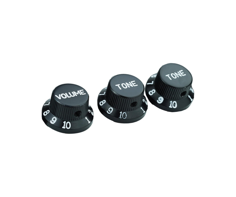 Guyker Top Hat Guitar Potentiometer Control Knobs with 6.3mm Dia. Shaft Pots - 3PCS Aluminium Alloy Bell Cap 1V2T Volume Tone Switch Knob for Electric Guitar or Precision Bass, CKB032 Black Black, 1V2T