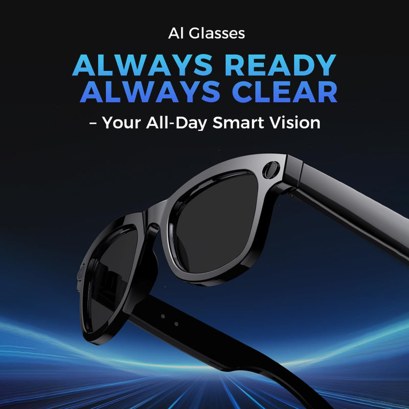 AI Smart Glasses with 800W Camera, Video Recording, Real-Time Translation, Music Control, WiFi/Bluetooth 5.3 Smart Eyewear for Meeting Records, Traveling Scenery, Life Moments