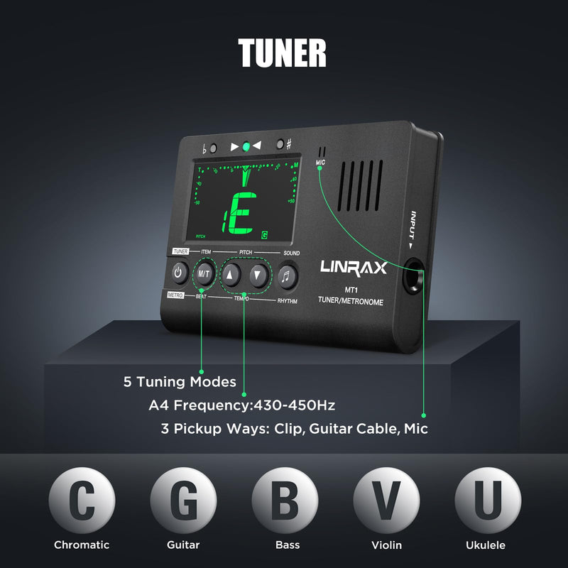 MT1 Metronome Tuner, 3 in 1 Digital Metronome Tuner Tone Generator for Guitar Bass Ukulele Violin Saxophone Trumpet Clarinet Flute, Precise Tempo and Beat, Chromatic Tuner for All Instruments MT1