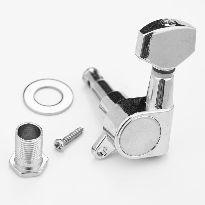 3 Left 3 Right Hand Sealed Guitar Tuner Pegs,Big Square Electric Guitar String Tuning Pegs Keys Machine Heads for Fender Strat Stratocaster Tele Telecaster/Electric Guitar (Silver) Silver