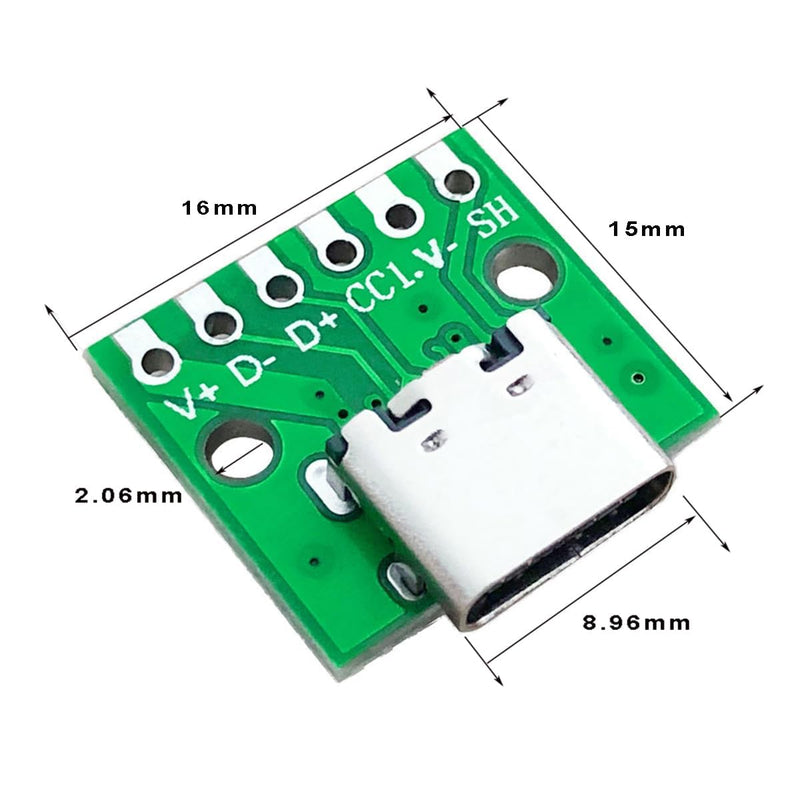 PENGLIN Pack of 10 USB Type C Female to DIP Adapter with Test Board 2.54 mm Pitch, USB 3.1 Type C to 6P DIP Adapter Converter for DIY